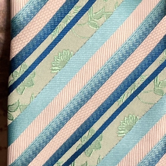 MEN'S ST. PATRICK TIE turquoise floral weave stripe retro look - Picture 2 of 4